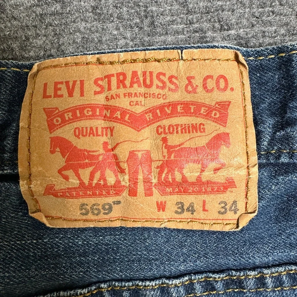 Levi Strauss 569 Loose Straight Leg Jeans Mens 35x34 Medium Wash Blue Denim